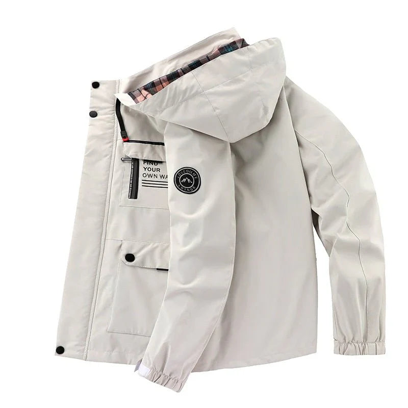Men's Hooded Outdoor Jacket Carver in White – side view