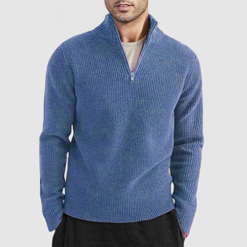Men's Ribbed Quarter Zip Jumper – Galen in Blue, front view