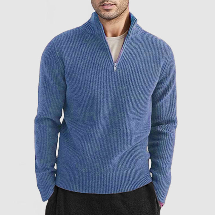 Men's Ribbed Quarter Zip Jumper – Galen in Blue, front view