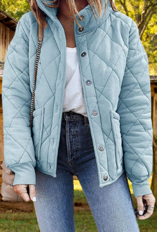 Brora women's quilted jacket in Duck Egg – front view