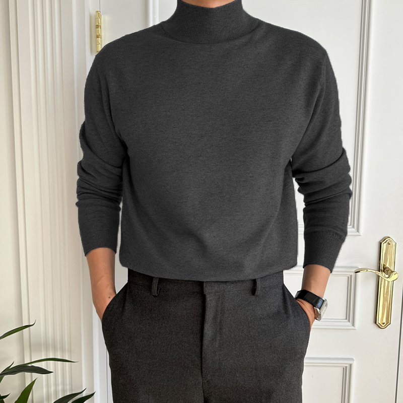 Men's fine knit mock neck jumper Piers in Charcoal – front view