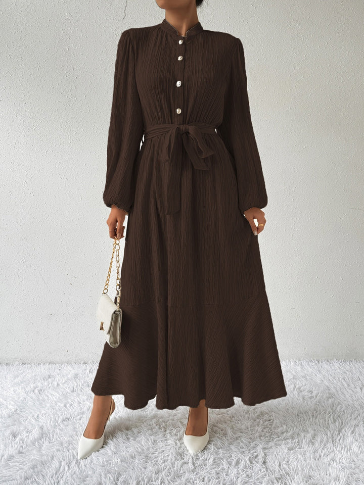 Women's Maxi Dress Button-Front Balloon Sleeve Belted