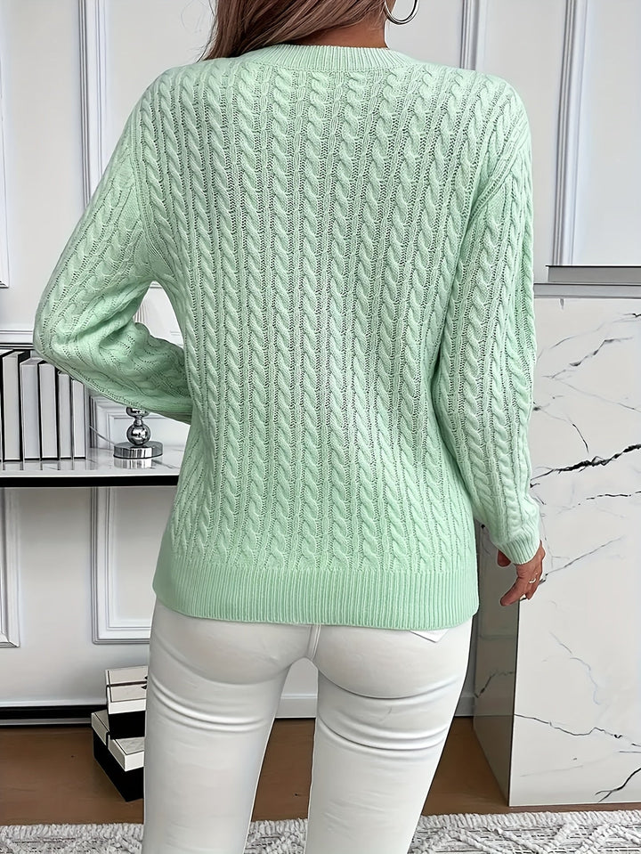 Women's cable knit jumper Rosalina in Light Green – back view