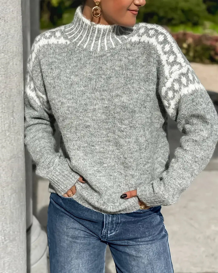Shetland women's Nordic knit jumper in Grey – front view