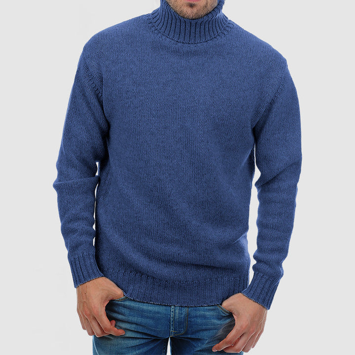 Men's Chunky Roll Neck Jumper – Blakeney in Blue, front view