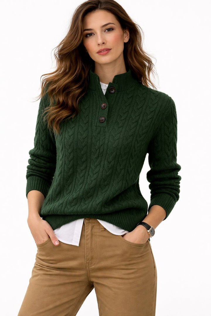 Women's cable knit jumper Ysolde in Green – front view