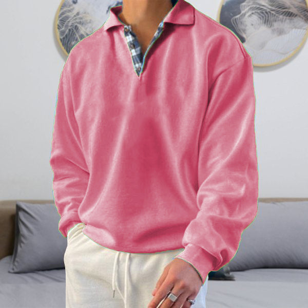 Men's Polo Collar Jumper – Elian in Rose Pink, front view