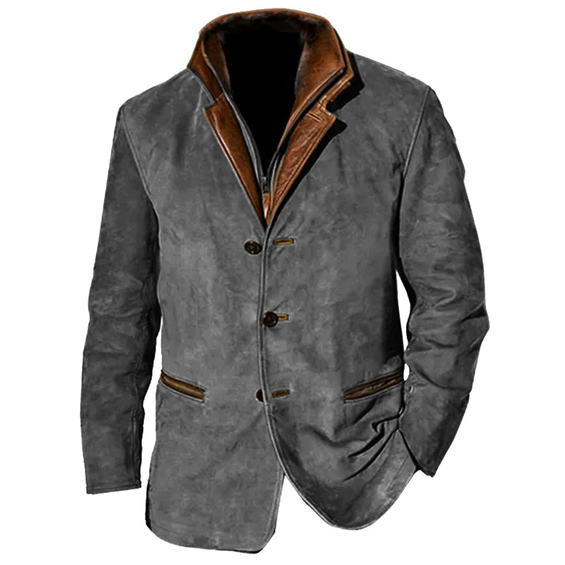 Men's Suede-Effect Fur-Look Collar Jacket Bruce in Grey – front view