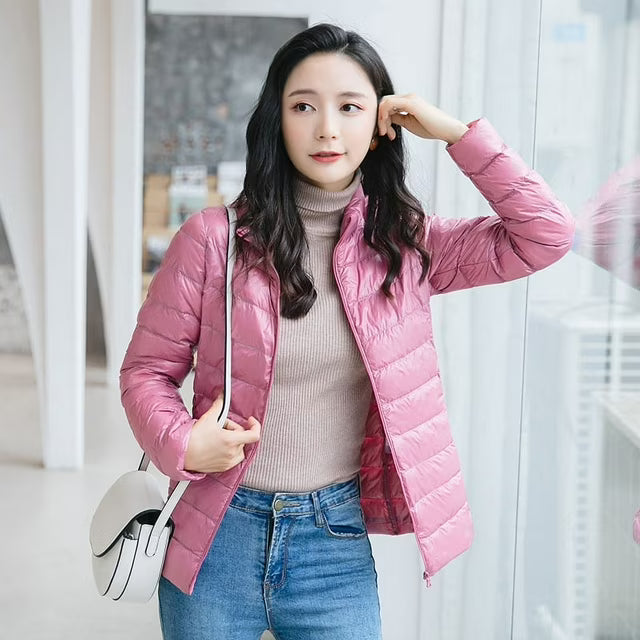 Marlborough women's quilted puffer jacket in Light Pink – front view