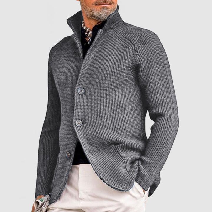 Men's stand collar knit cardigan Jorvik in Light Grey – front view