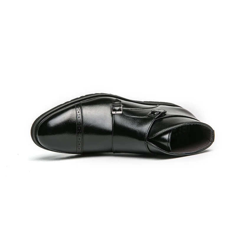 Men's double monk strap boots Alain in Deep Black – top view