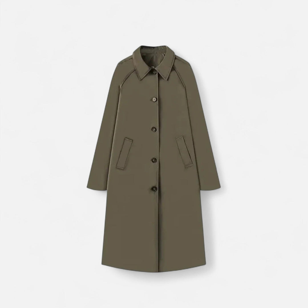 Goathland women's trench coat in Olive – front view