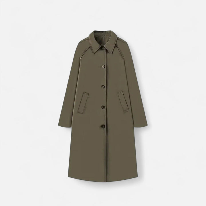 Goathland women's trench coat in Olive – front view