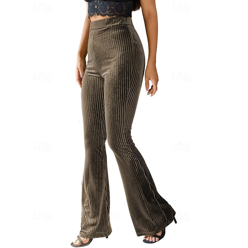 Women's Ribbed High-Waist Flared Trousers