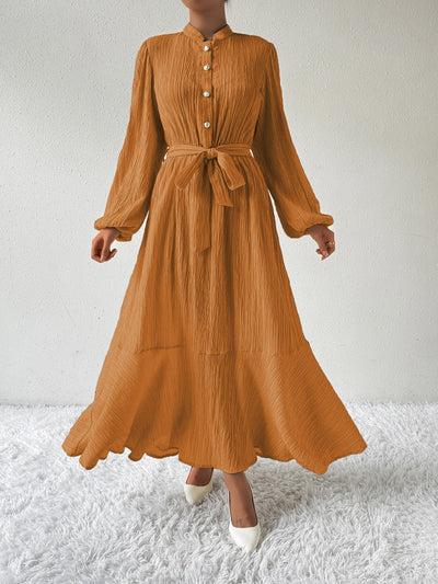 Women's Maxi Dress Button-Front Balloon Sleeve Belted