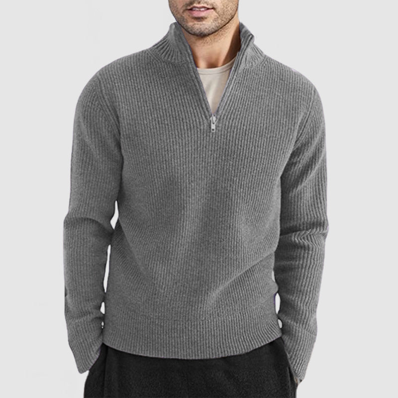 Men's Ribbed Quarter Zip Jumper – Galen in Grey, front view