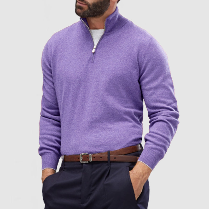 Men's Smooth Knit Quarter Zip Jumper – Jett in Purple, front view