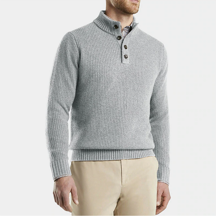 Men's Button Neck Knitted Jumper – Yorick in Grey, front view