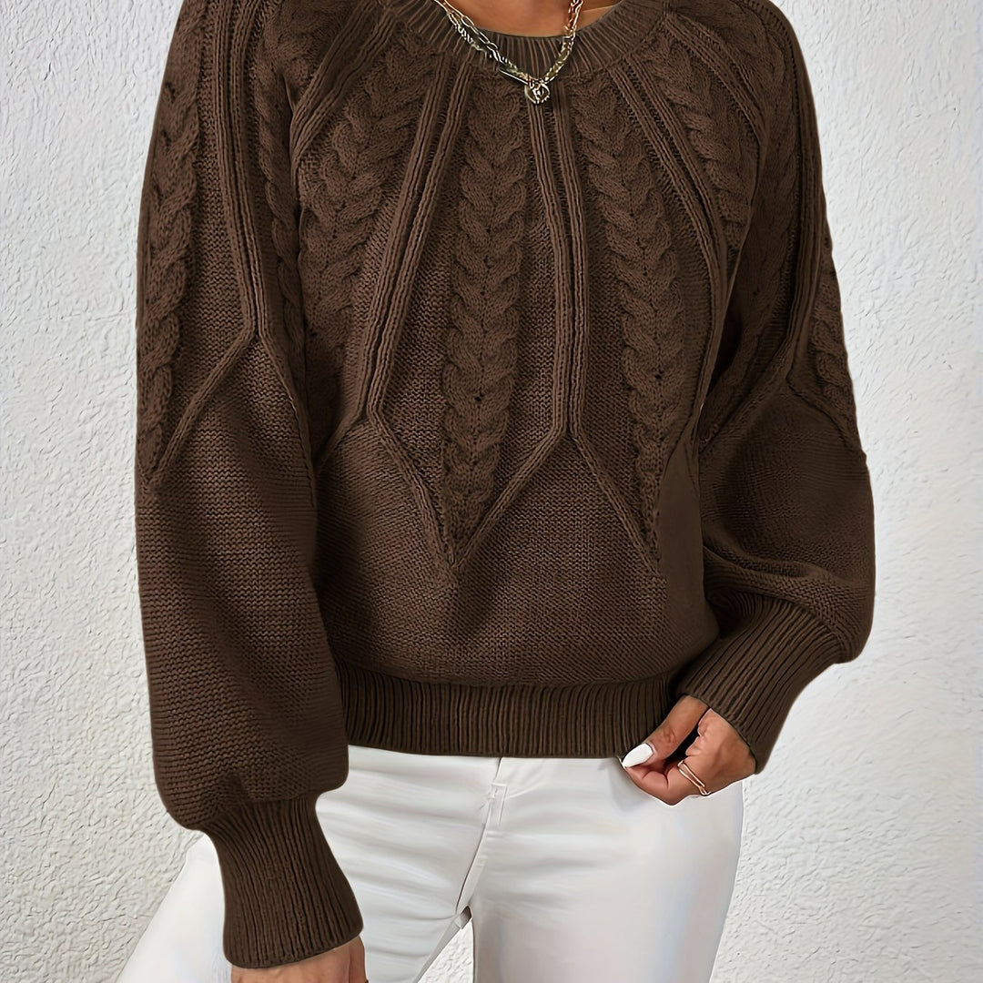 Women's cable knit jumper Ulla in Coffee Brown – front view