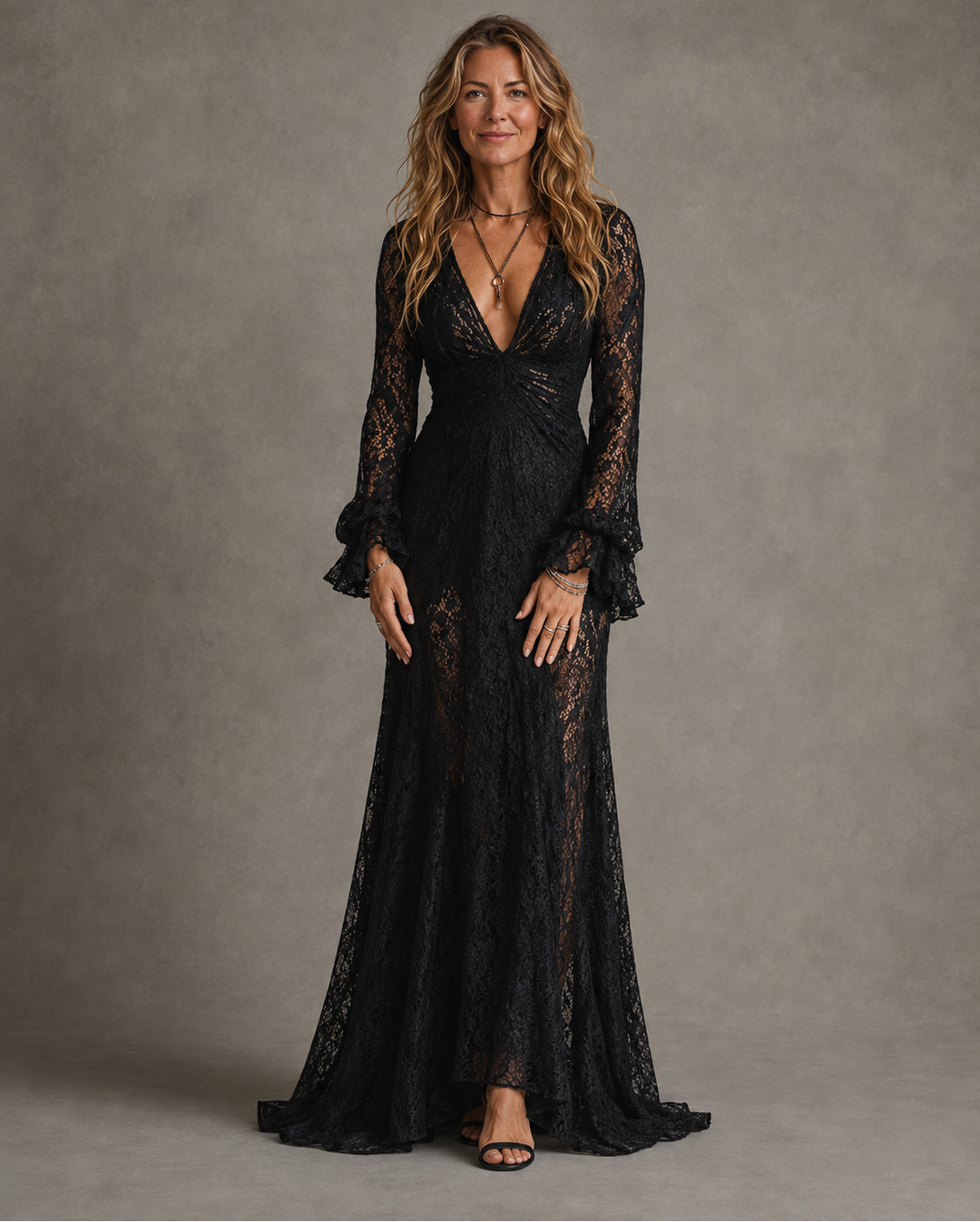 Women's Lace Plunge V-Neck Maxi Dress – Charlotte
