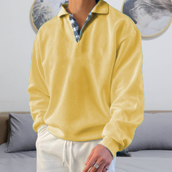 Men's Polo Collar Jumper – Elian in Yellow, lifestyle view