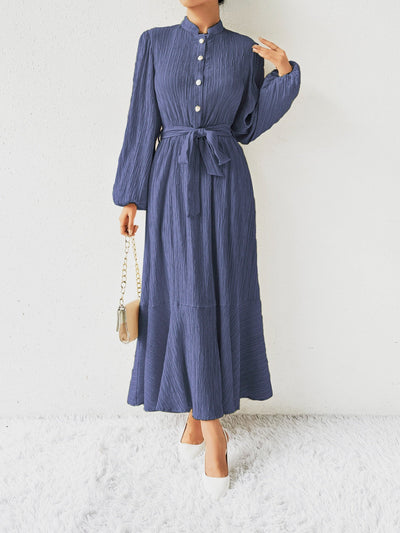 Women's Maxi Dress Button-Front Balloon Sleeve Belted