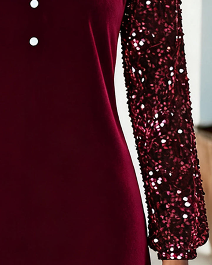 Karolina | Festive Dress with a Velvet Sheen and Sequin Sleeves