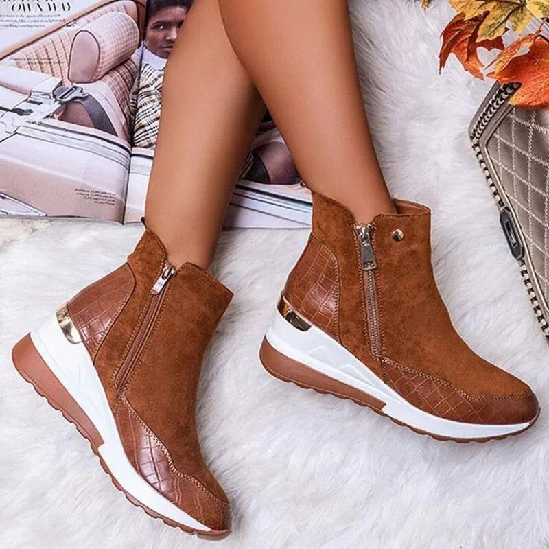 Women's Ankle Boots with Side Zip and Contrast Sole