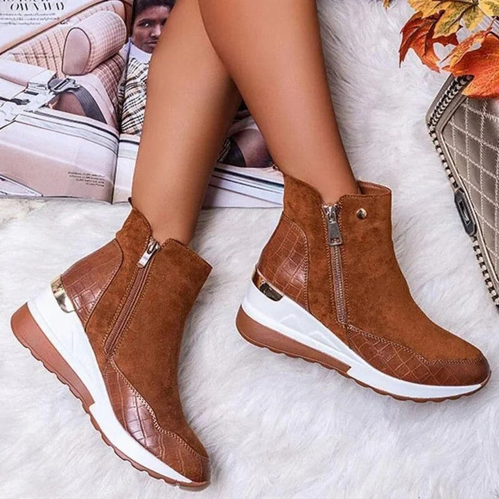 Women's Ankle Boots with Side Zip and Contrast Sole
