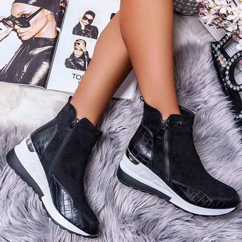 Women's Ankle Boots with Side Zip and Contrast Sole