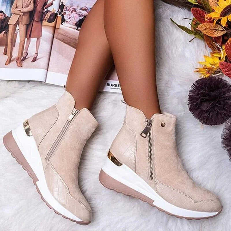 Women's Ankle Boots with Side Zip and Contrast Sole