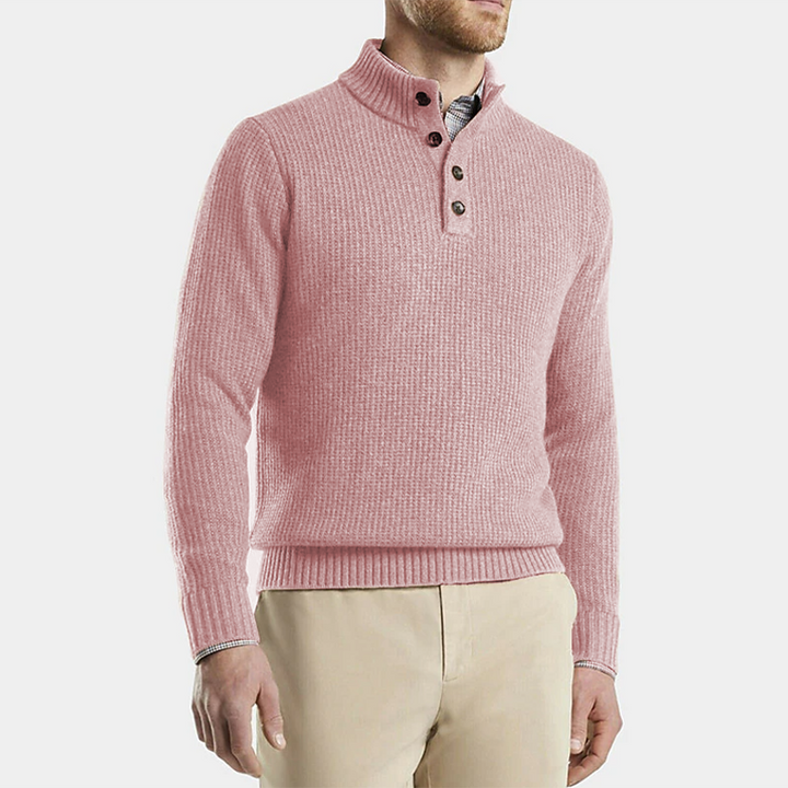 Men's Button Neck Knitted Jumper – Yorick in Pink, front view