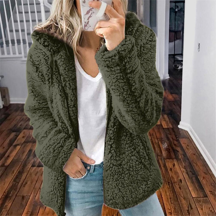 Women's teddy fleece jacket Uma in Green – front view