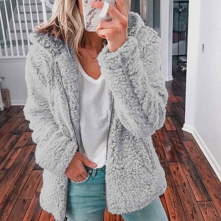Women's teddy fleece jacket Uma in Light Grey – front view