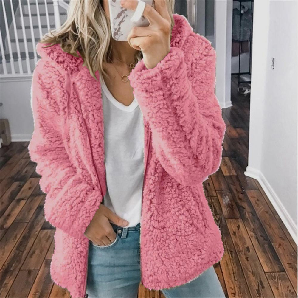 Women's teddy fleece jacket Uma in Pink – front view