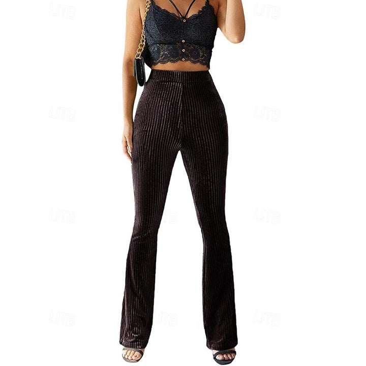 Women's Ribbed High-Waist Flared Trousers