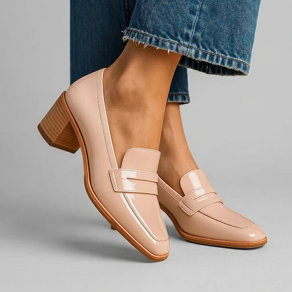 Women's penny loafers Ulrika in Light Pink – side view on foot