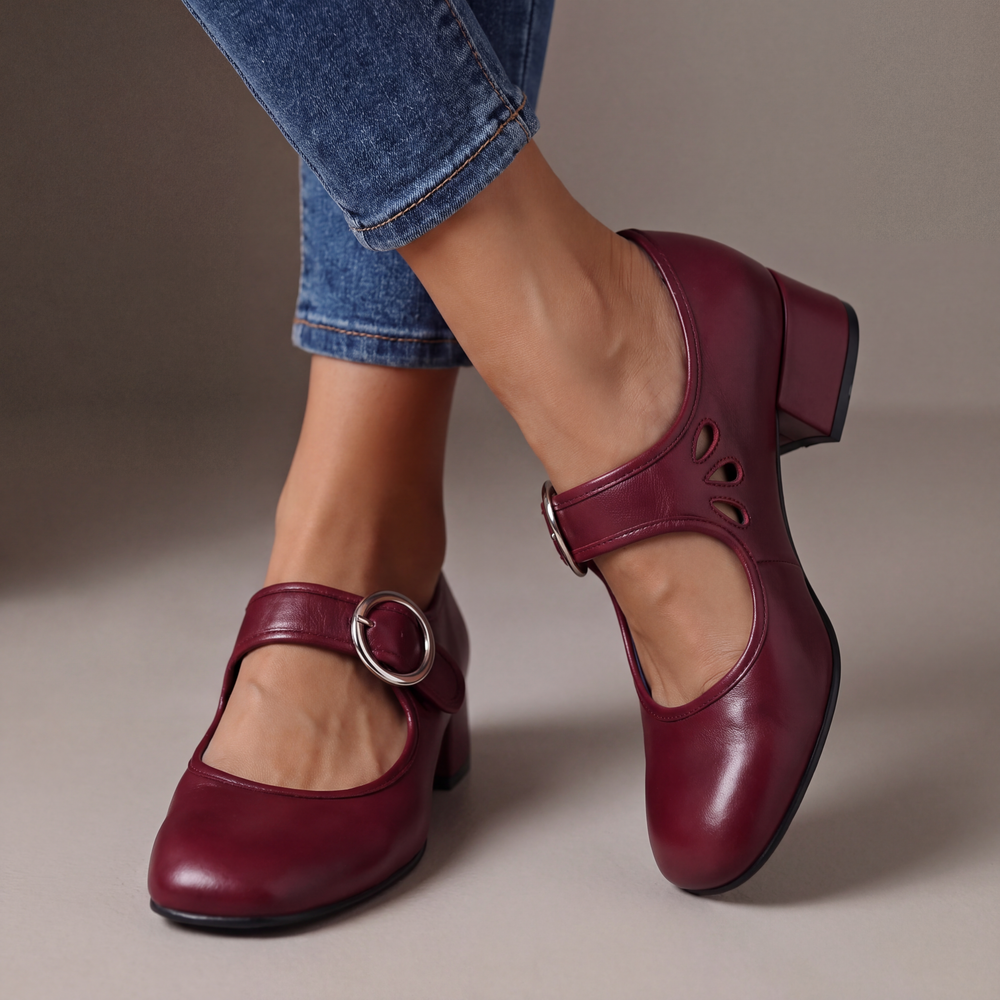 Women's Leather Block Heel Mary Janes – Josephine