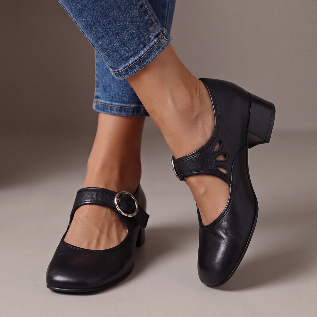 Women's Leather Block Heel Mary Janes – Josephine