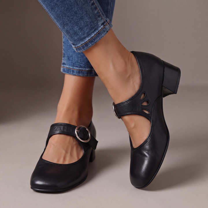 Women's Leather Block Heel Mary Janes – Josephine