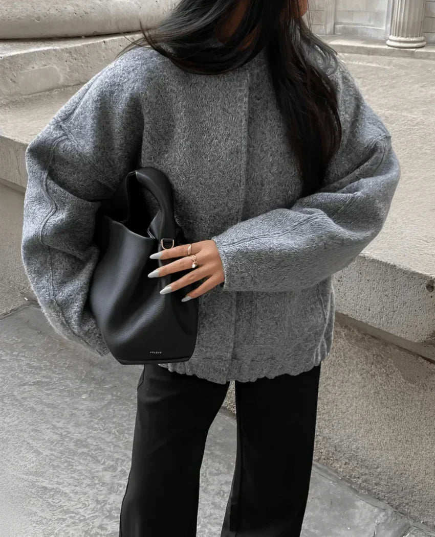 Women's oversized bomber jacket Betsy in Grey – side detail