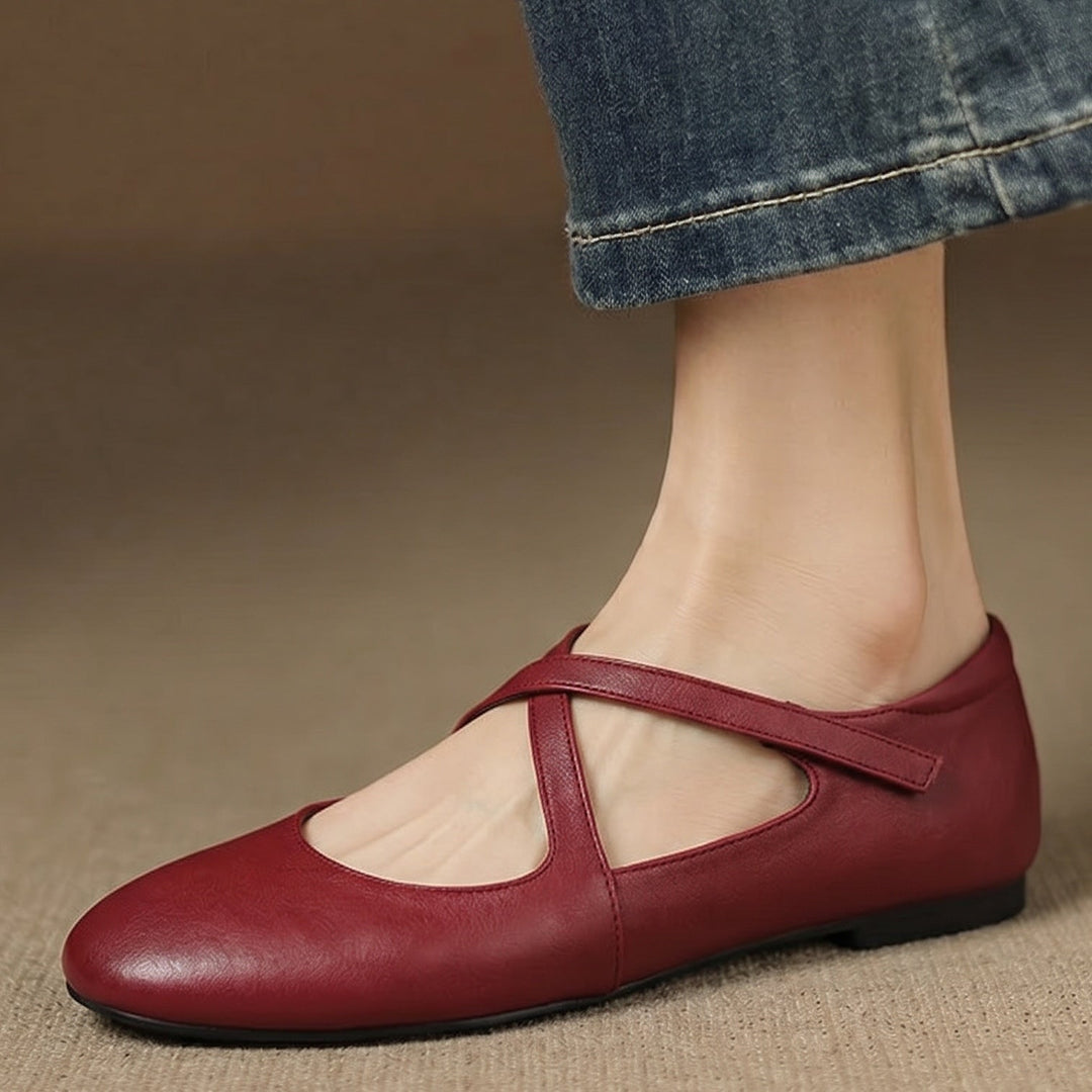 Women's Leather Ballet Flats with Cross Straps – Zeor
