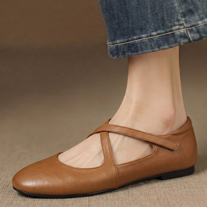 Women's Leather Ballet Flats with Cross Straps – Zeor