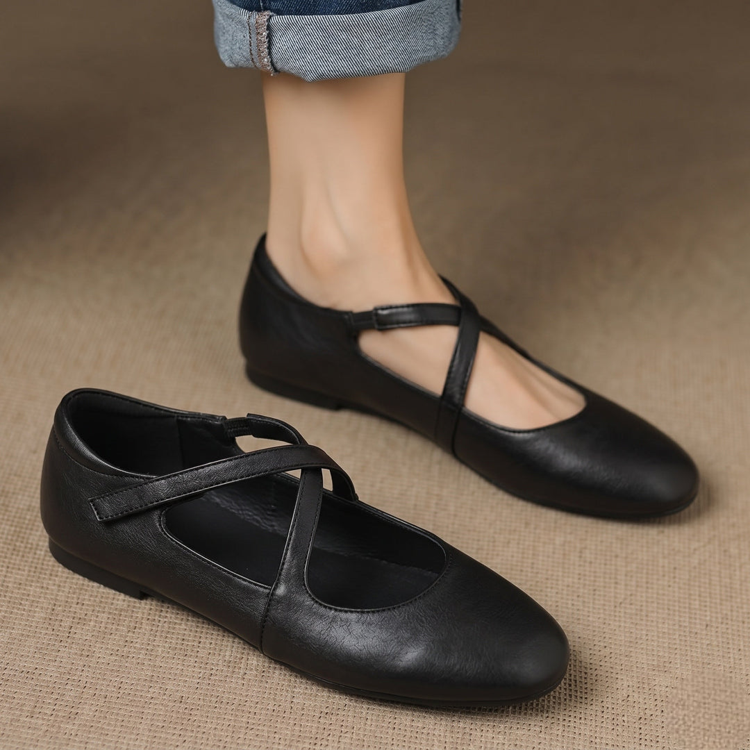 Women's Leather Ballet Flats with Cross Straps – Zeor