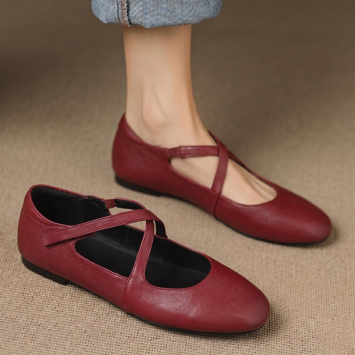 Women's Leather Ballet Flats with Cross Straps – Zeor