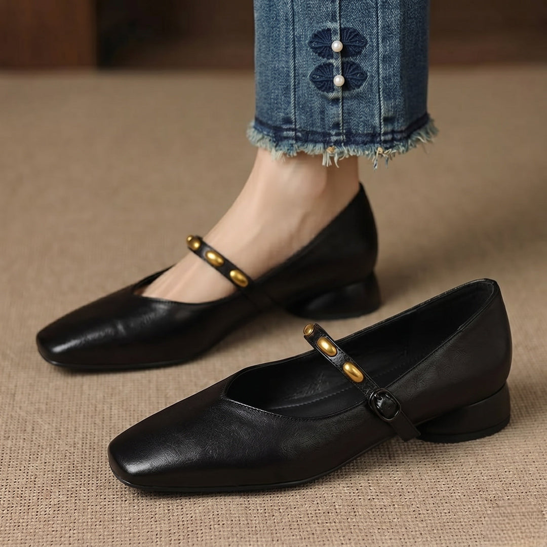 Women's Beaded Strap Leather Mary Jane Flats – Zyra