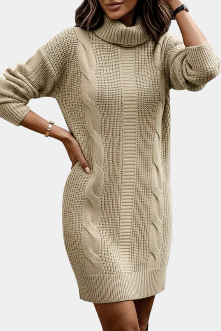 Women's roll neck jumper dress Peggy in Khaki – front view