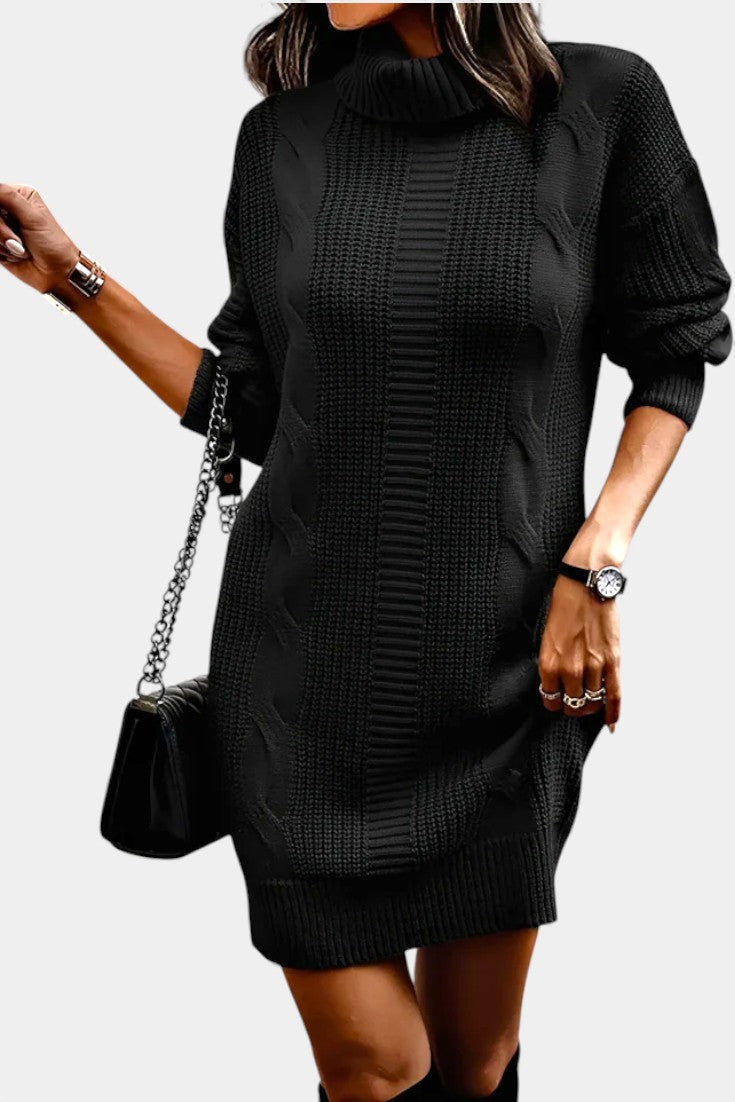 Women's roll neck jumper dress Peggy in Black – shoulder bag view
