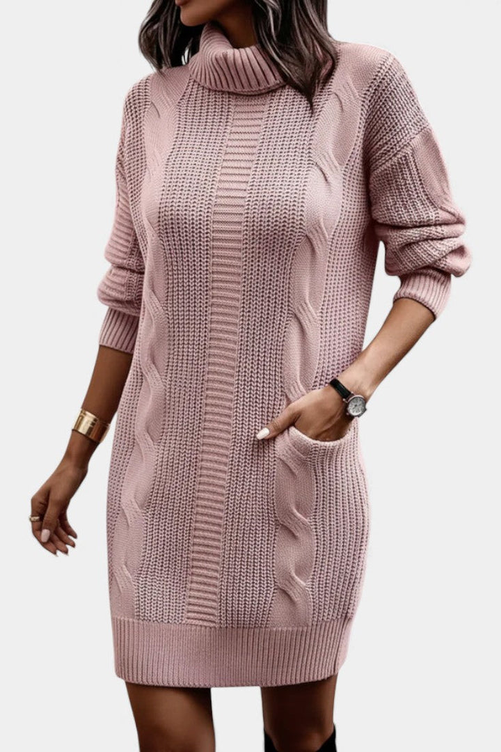 Women's roll neck jumper dress Peggy in Pink – front view