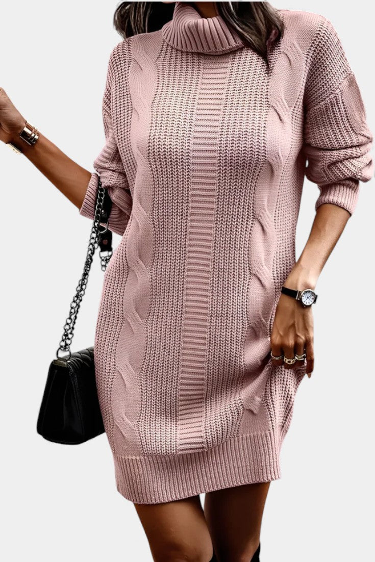Women's roll neck jumper dress Peggy in Pink – shoulder bag view
